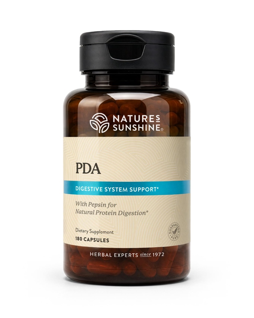 Nature's Sunshine PDA Combination, 180 Capsules | Hydrochloric Acid and Pepsin Supplement That Helps Break Down Proteins in the Digestive Tract