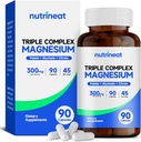 Trojni magnezijev kompleks (90 kapsul), 300 mg magnezijevega glicinata, citrata in malata za mišice, živce in energijo, visoka absorpcija, vegan, ne-GMO
