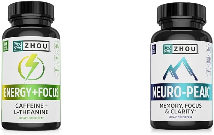 Zhou Caffeine 100 mg L-teanin 200 mg Nootropic 60 kapsule in Neuro Peak podpora za možgane DMAE Bacopa 30 kapsule