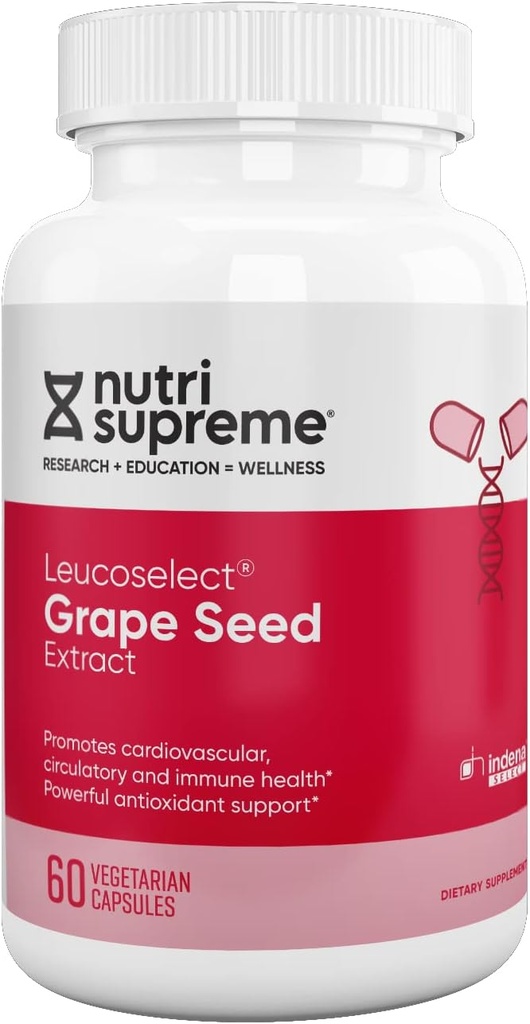 Nutri Supreme Grapeseed Extract Leucoselect, Polifenoli za super antioksidant podporo, kardiovaskularno zdravje, Kosher Certified 60 kapsule