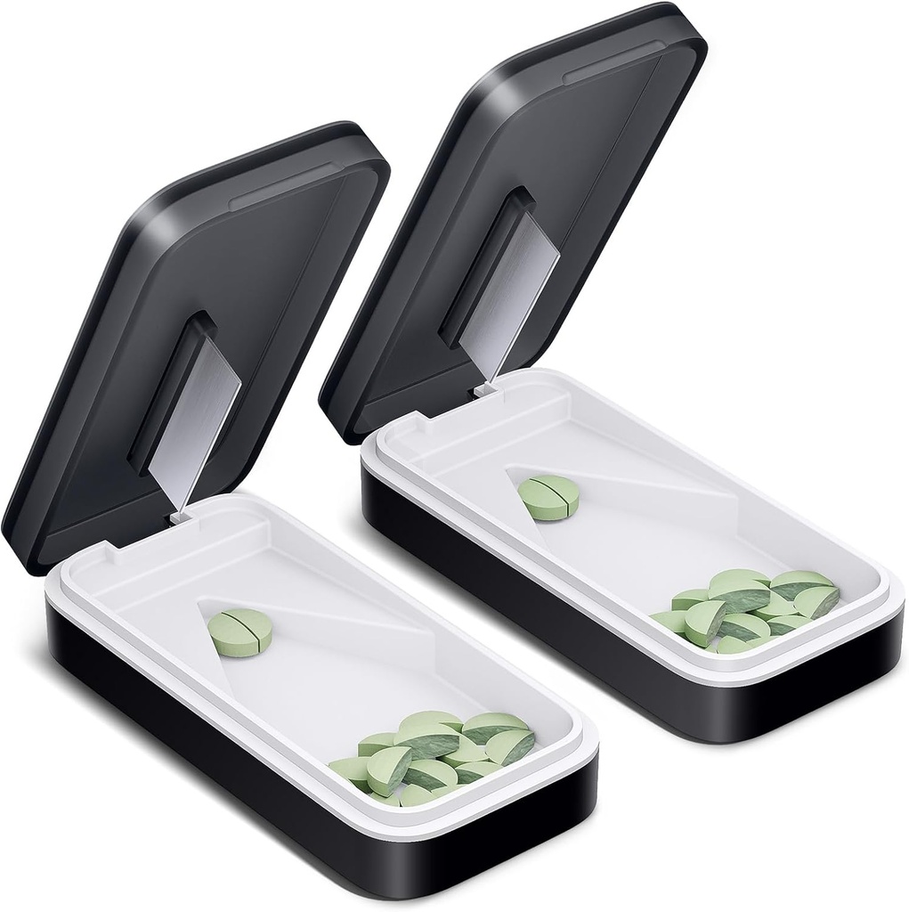 ONE PIX tablete Cutter 2 paket, tablete razdelilnik z nerjavečega jekla rezilo, tablete Cutter razdelilnik za majhne in majhne tablete z V-Shaped Design, tablete cutters za majhne ali velike tablete Profesionalni (Črna 01)
