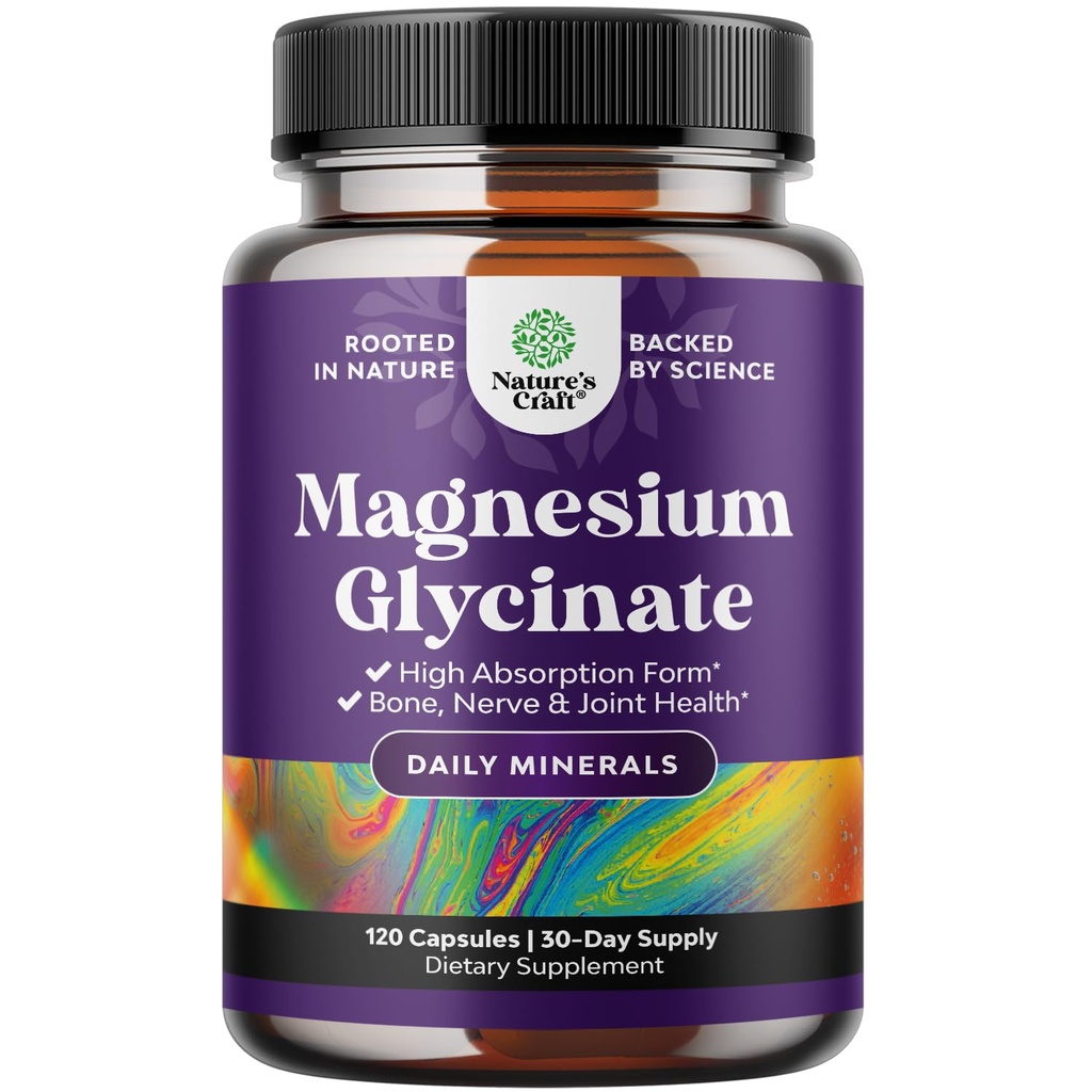 Čisti magnezijev glicinat Dodatek 500mg - Magnezij za spanje in počitek Kapsule za moške in ženske - Nearomatične Veganske visoke absorpcijske tablete za sprostitev podporo - 120 Count