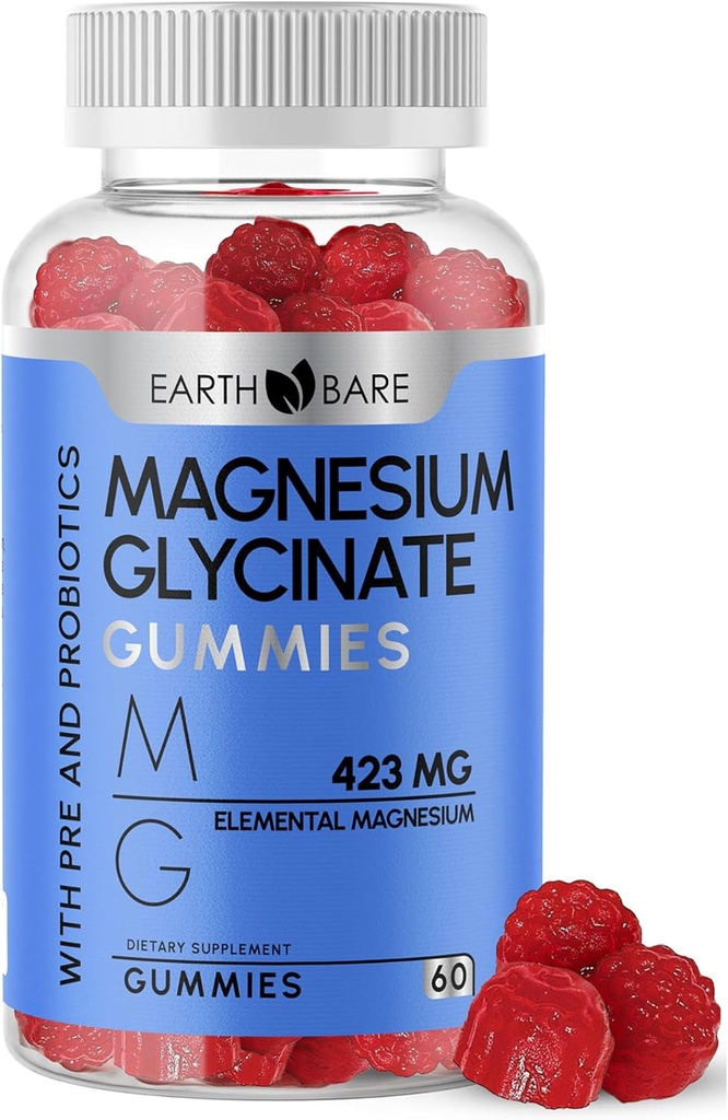 Magnezij Glycinate Gumies - Visoka moč Magnezij dodatek z največ 423mg elementarnega magnezija, Pre in probiotiki 