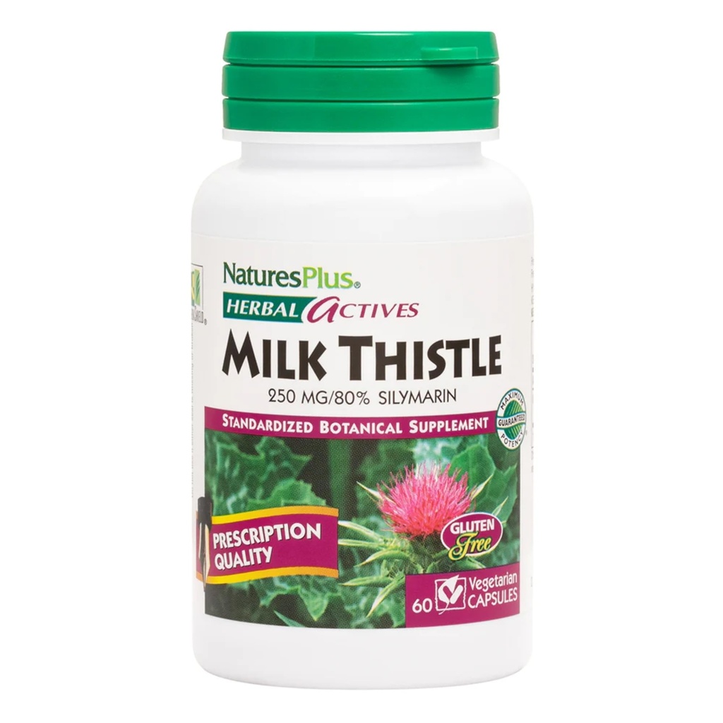 NaturesPlus Herbal Actives Milk Thistle - 60 kapsul - ne-GMO, Vegan, Gluten Free - 60 serving