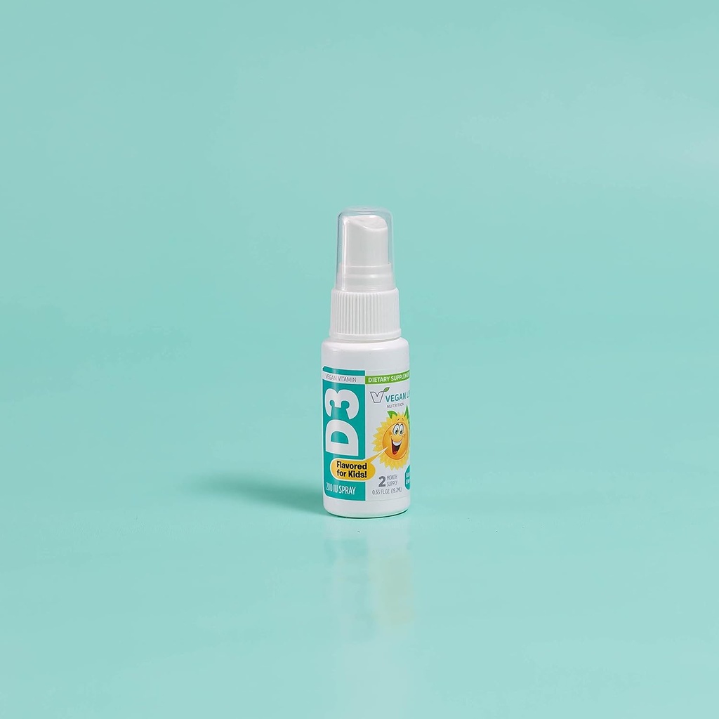 Vegan Life Nutrition - Vitamin D3 Spray za otroke - Oranžno-oranžna, Gluten-free, Non-GMO, Podpira zdravje kosti in imunski sistem - 0,65 Fl Ounce