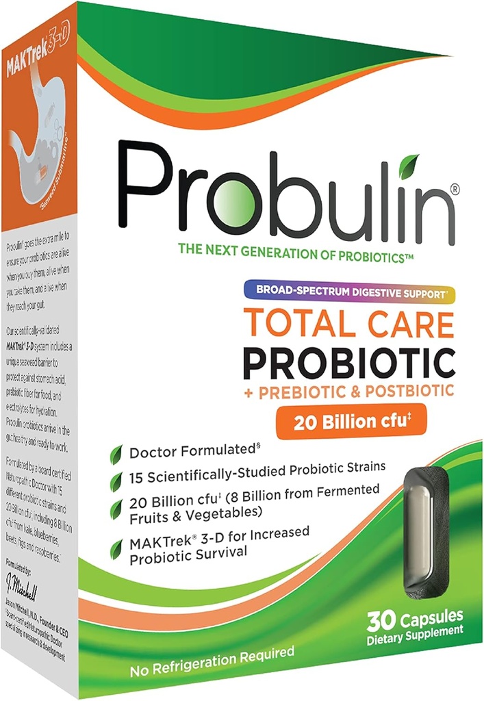 Probulin popolna nega probiotične dodatek, Daily Gut, Prebavni, in imuno zdravje Probiotiki Kapsula za moške in ženske, 20 milijard CFU, Vegan, 30 Count Box