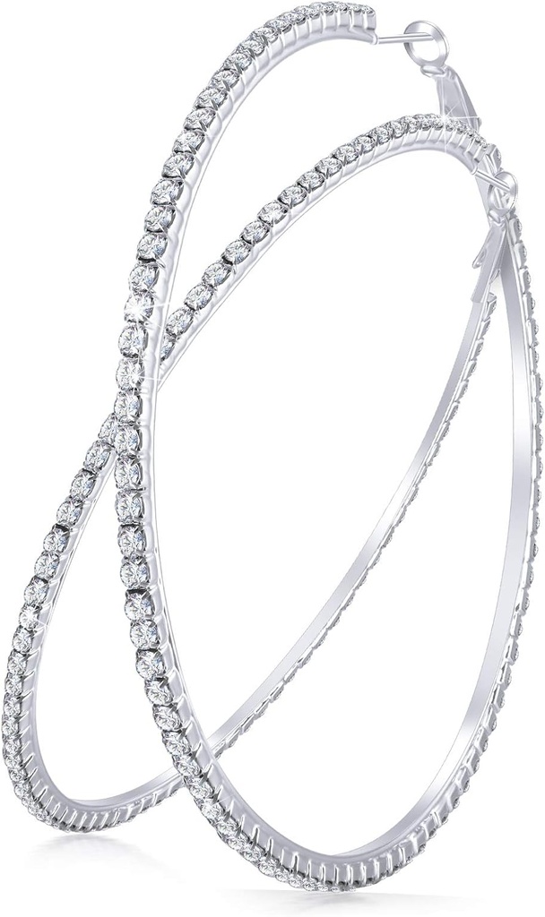 Velika Rhinestone Hoop uhani bleščeč kristal Rhinestone Dangle Big Hoop uhani za ženske Poročna zabava favor, 80 mm