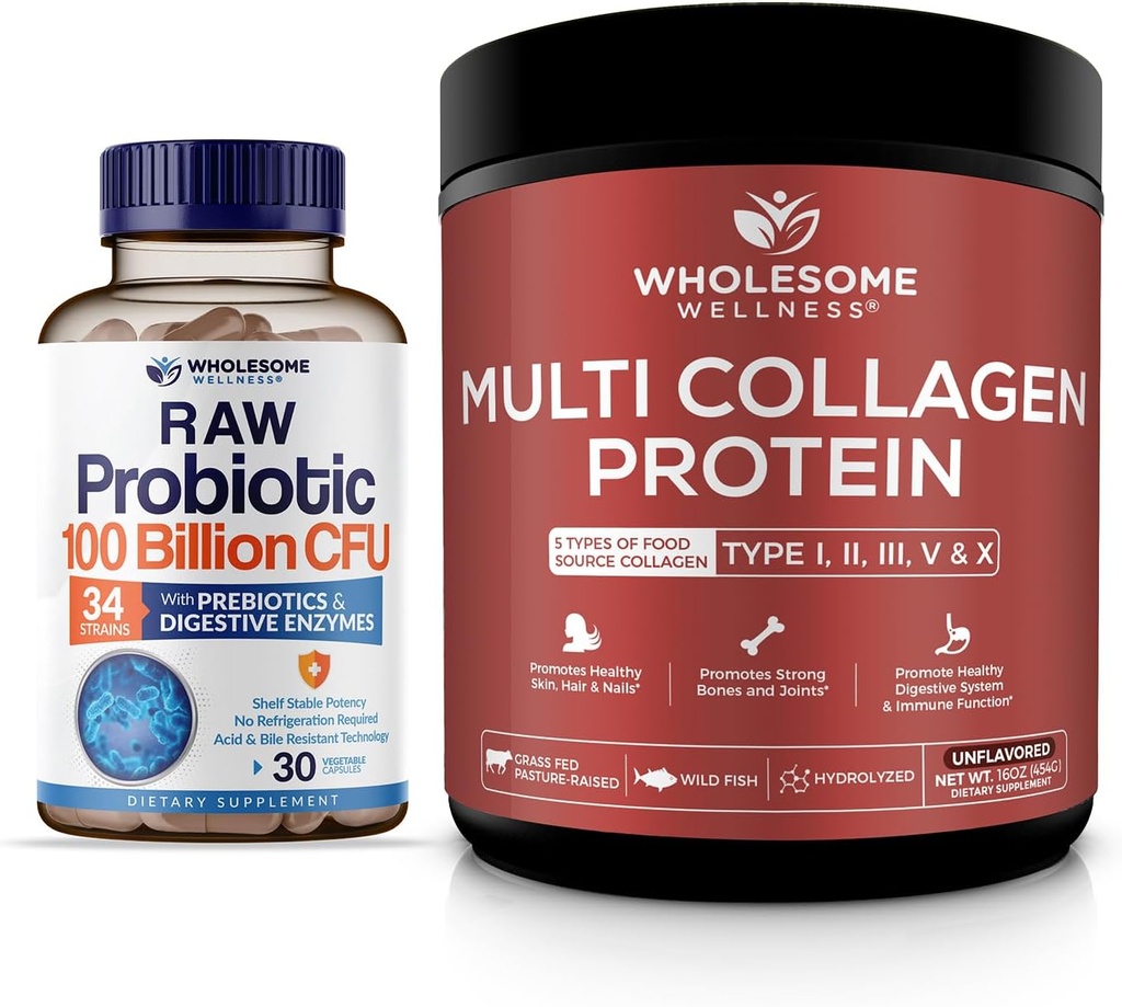 Zdrave Wellness Organic Probiotics 100 milijard CFU, Dr Formulirani za ženske in moške + multi colagen protein v prahu hidroliziran (tip I III V X)