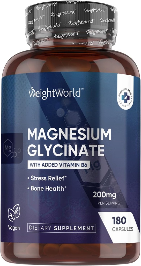 TeathWorld Magnezij Glycinate Kapsule 200 mg - 180 Kapsule (3 meseci) z vitaminom B6 - Biološka uporabnost Magnezij Glycinate dopolnila - tretje-stranke Tested, Vegan, Ne-GMO, & Alergen-free