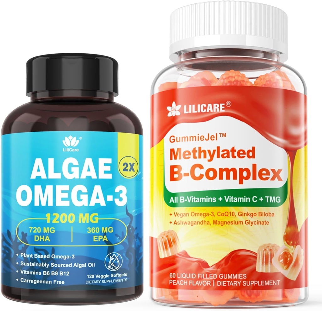 Vitamin B Kompleksni polnjeni žvečilni gumiji in rastlinsko osnovani Algae Omega 3 1200mg dodatek