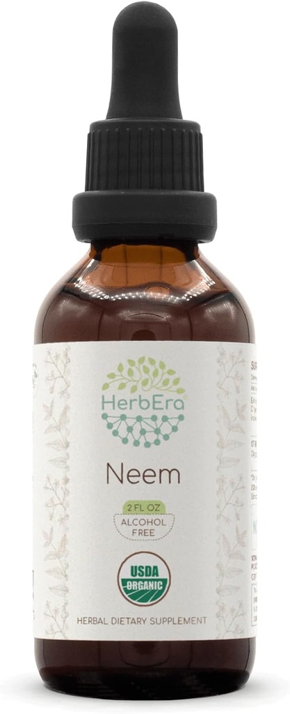Herbera Neem B60 Brezalkoholni zeliščni ekstrakt Tinktura, koncentrirane tekoče kapljice naravni USDA organski (Azadirachta Indica) posušen list (2 fl oz)