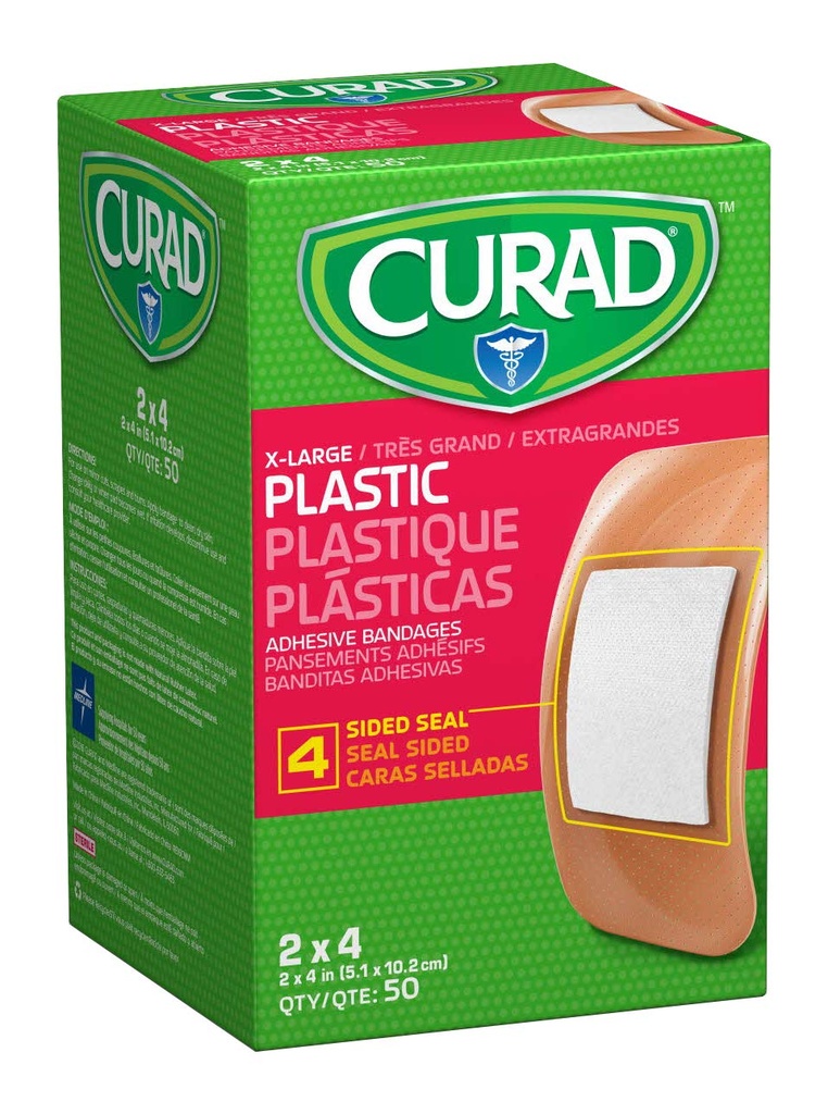 CURAD Plastični lepilni trakovi 2" x 4", Ni narejen iz naravnega gumijastega lateksa, paket 600