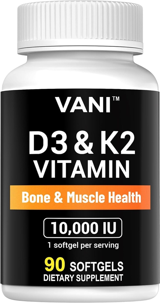 vitamini VANI D3 (10000iu/250mcg) + K2 (kot Mk7), za zdravje kosti, mišic in zob, 90 SOFTGELS