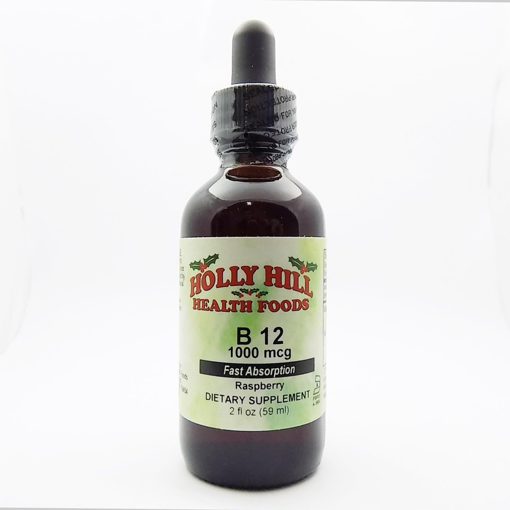 Holly Hill Health Foods, hitra absorpcija B-12 1000 MCG, malina, 2 Ounce