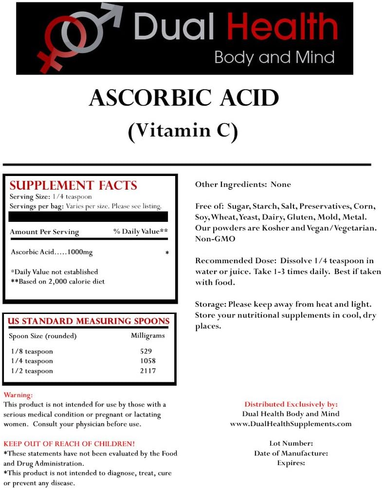 Dual Health Body & Mind 1 (1 lb) Vreča vsake askorbinske kisline (vitamin C) in MSM (metilsulfonilmetan) v prahu Combo
