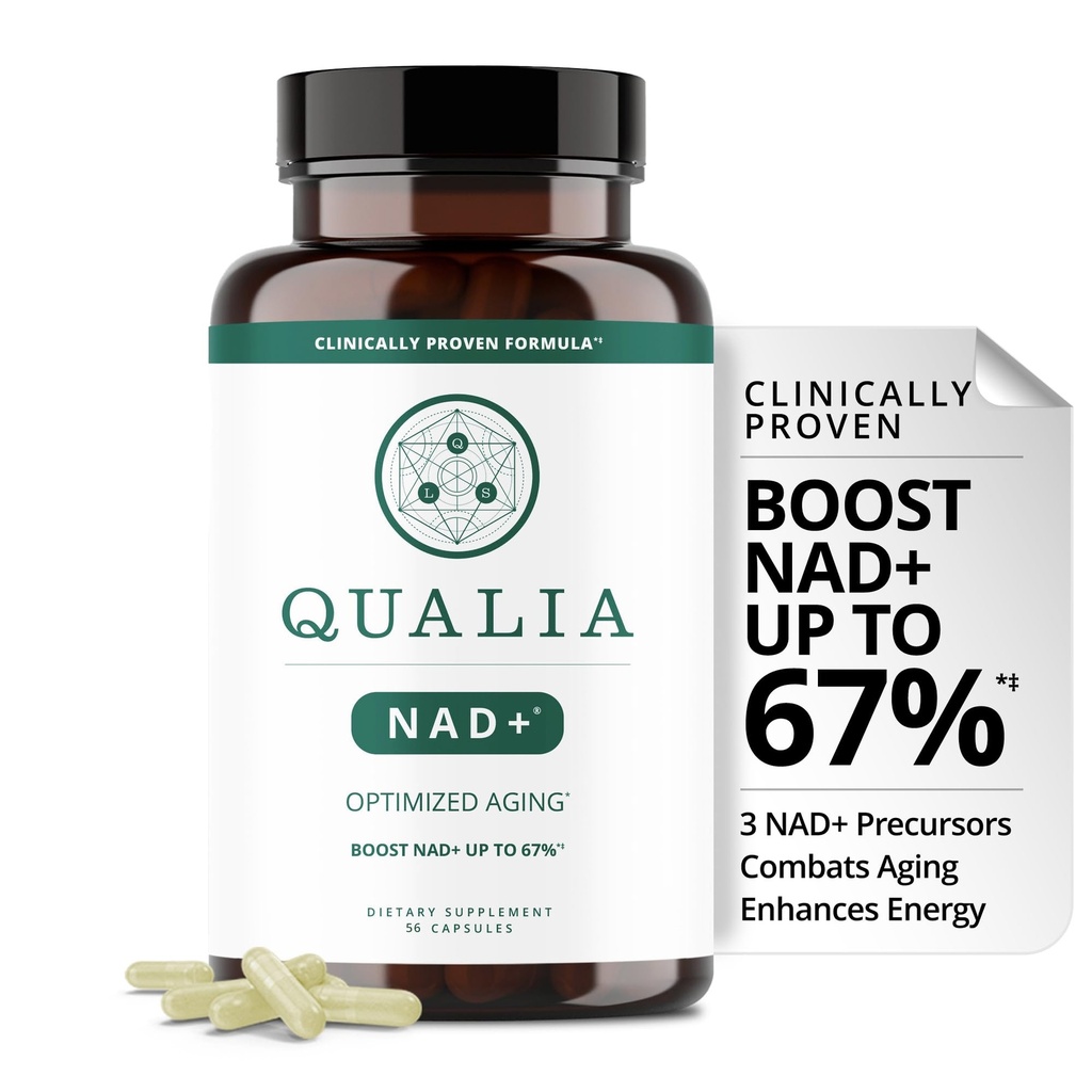 Qualia NAD Supplement – klinično dokazano za povečanje NAD+ do 67%. Optimizirano staranje, energija, fokus. Elite NAD+ Booster sestavine Nikotinamid Ribozid (NIAGEN), Niacin, Niacinamid (1 mesec dobave)