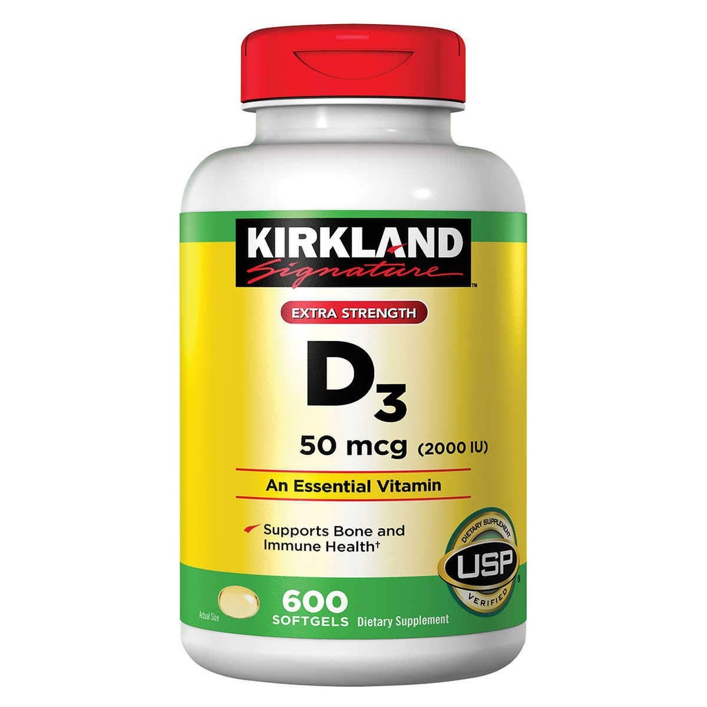 Kirkland podpis Dodatna moč D3 50 mcg., 600 softgels (2 paket)