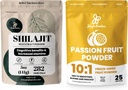 Jungle Powders Premium Duo: 5oz Raw Shilajit & 3.5oz Passion Fruit Powder - Moška energijska podpora, Imuno Boost, z zamrzovanjem posušenega pasijonskega sadnega praška za peko, napitke, izvleček brez dodatkov