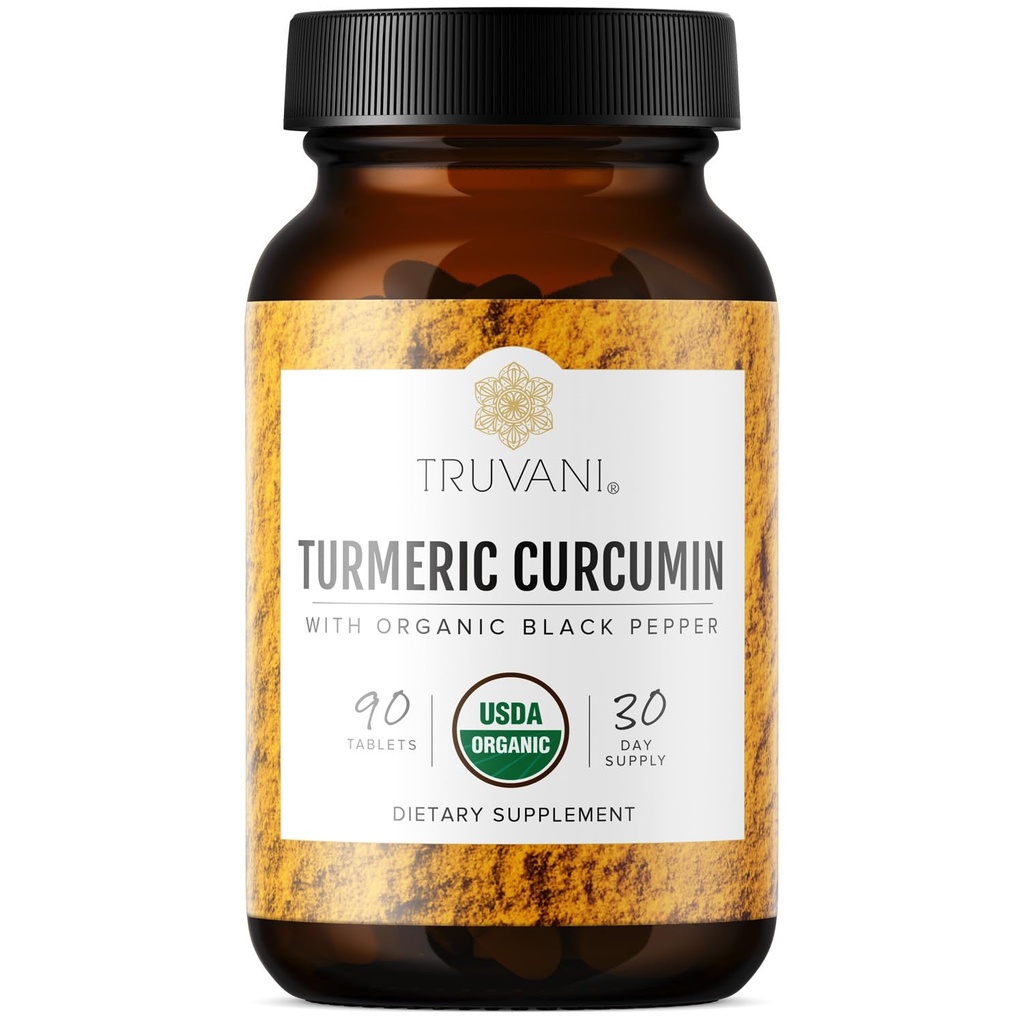 Truvani Organske kurkumin tablete 1,350 mg Vsaka - naravna skupna podpora s črno papriko za absorpcijo - 90 tablet