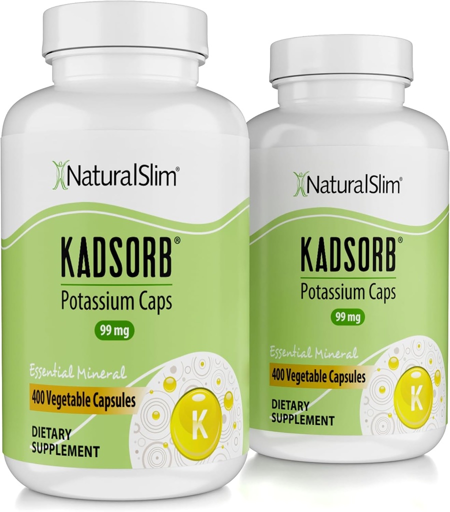 NaturalSlim Natural Kalijev citrat Glukonat 99 mg - Kadsorb podpira elektrolitsko ravnovesje in običajni pH - Absorbljivi kalijevi dodatki z esencialnimi minerali - ne GSO 400 kapsul 2 paket