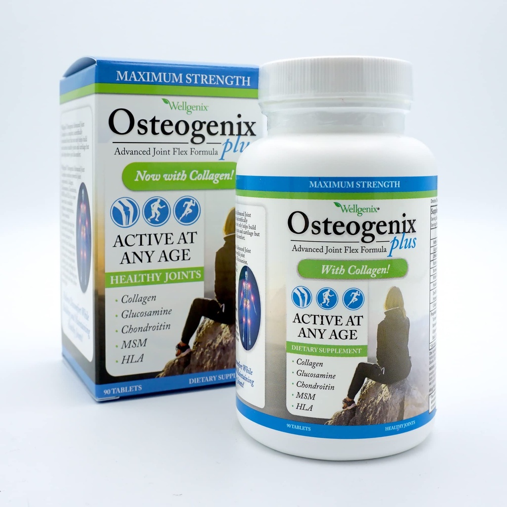 Wellgenix Osteogenix Advanced Joint Flex Formula (90 Ct) - Koleno dodatek s Collagen II, Glukozamin, Chondroitin, MSM & HLA - Lubrication & Nelagodje podpora tablete za moške in ženske