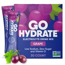 GoHydrate Instant Hydration Powder Packets - Nizki natrijevi elektroliti Drink Mix - naravna Hydration Podpora, Sladkor brez elektrolita aromatiziranega praška pijača z vitaminom D, 30 Packs, Grozdje