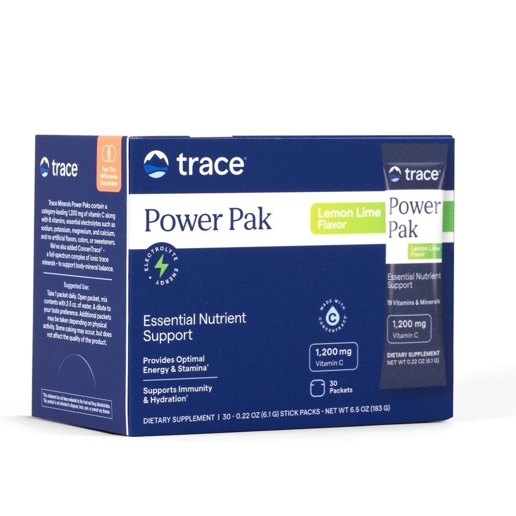 Trace Minerals Power Pak Multivitaminski in multimineralni paketi - Podpora za elektrolite - 1200 mg Vitamin C plus 70+ Trace Minerals - 30 Packets