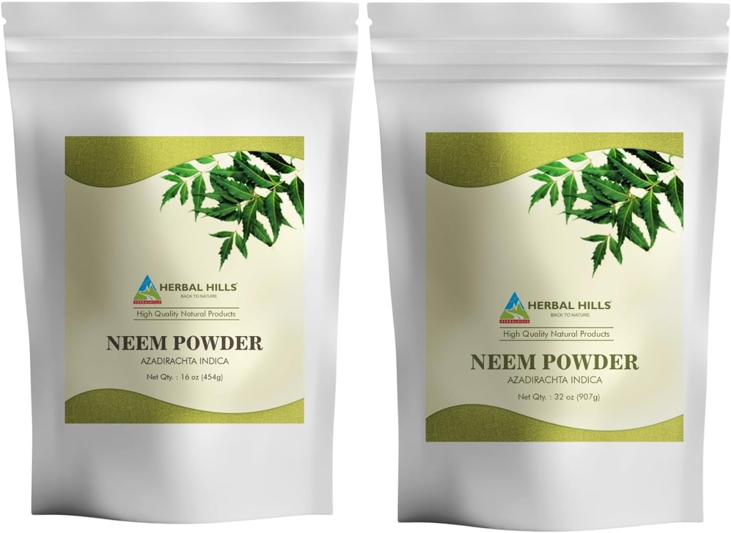 HERBAL HILLS Neem Leaf Powder Fresh Leaves Pure Neem Dopolnilo paket 2 Combo