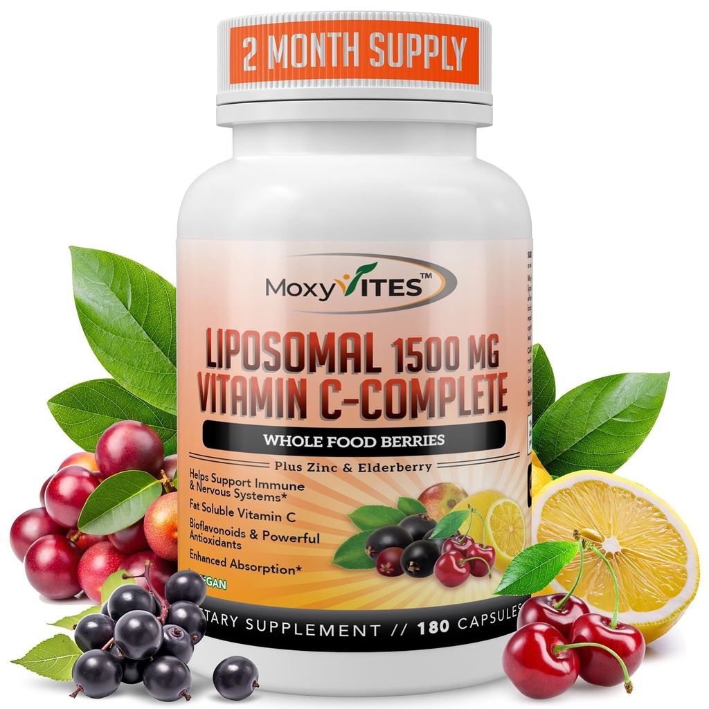 Liposomski vitamin C z cinkovimi kapsulami - Vit C Organska borovnica, Amla, Camu Camu- Vitamina C Visoka absorpcija, Proti staranju, Imunska podpora,1500mg/Serving 3 mesecev Dobava Gluten Brez GSO Veggie Caps