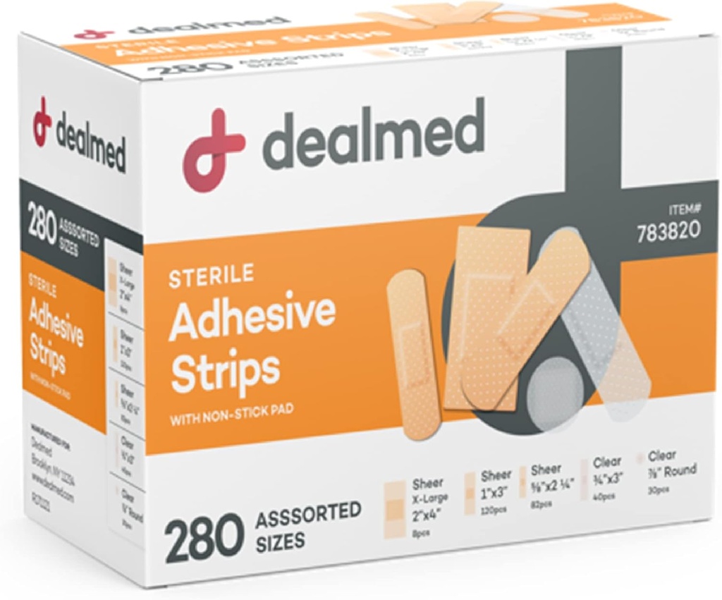 Deljeno Associted Variety Pack Fleksibilni lepilni pasovi Sterilni Bandage Strips z Non-Stick Pad, Latex Free, Rane Care za prvo pomoč Kit (280 Bandages)