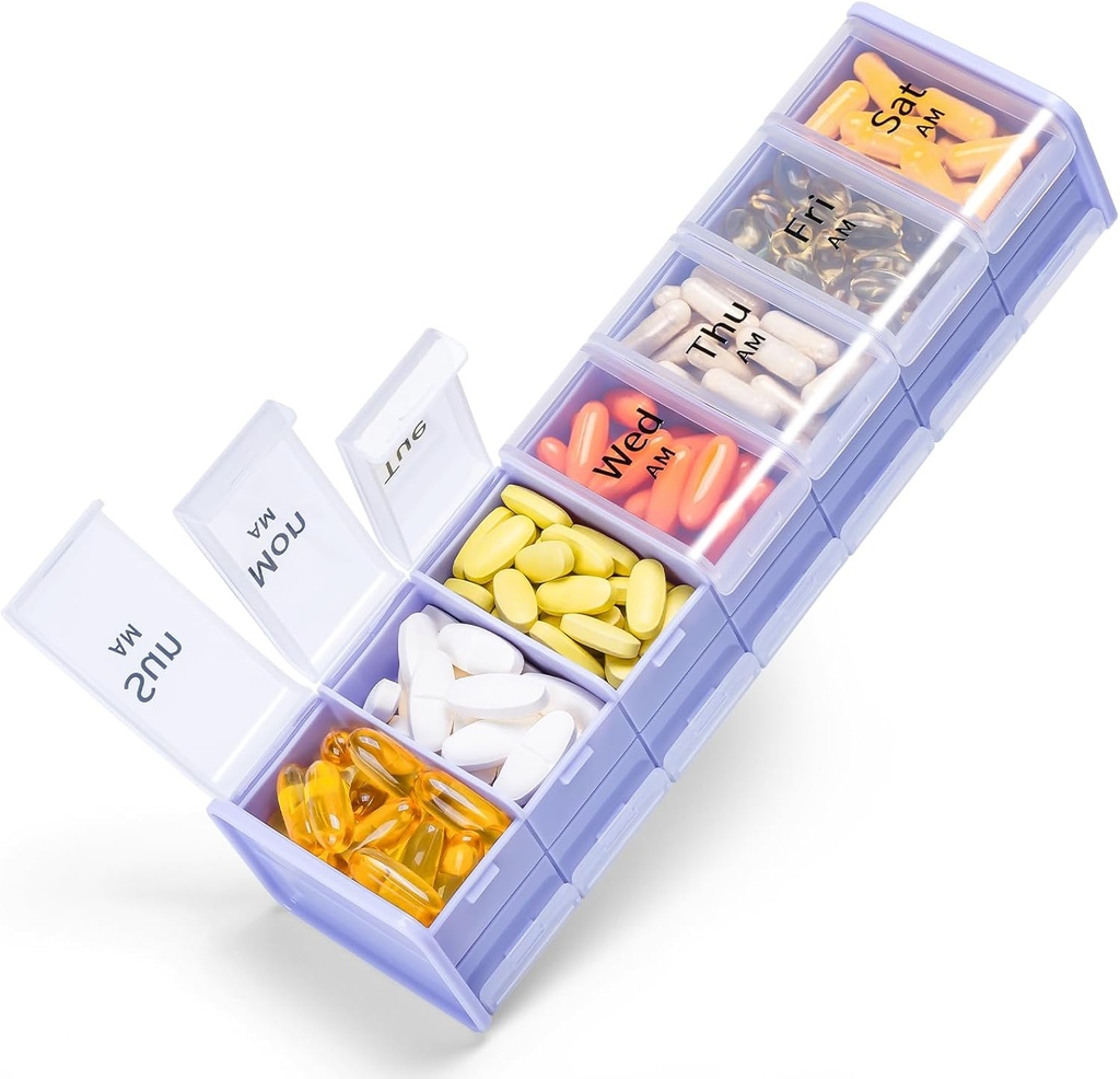 Ekstra velike tedenske tablete Organizator 2 krat na dan - Betife 7 dan tablete Box, AM PM tablete primeru z dvojnim slojem Jumbo Compartment za tablete, vitamin, ribje olje, dodatki (Puple / bela)