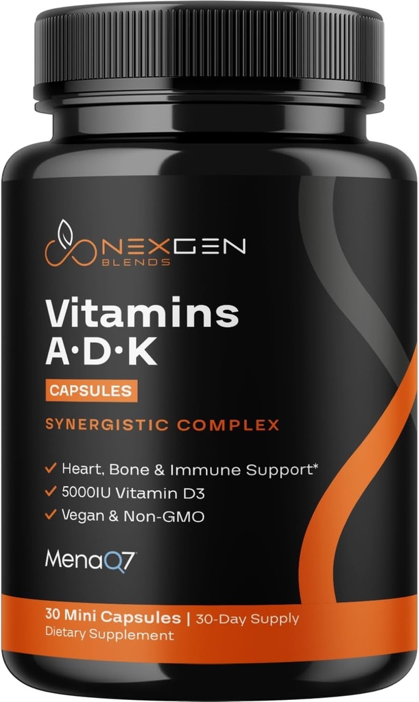 Visoka absorpcija ADK dodatek vitamina - Vegan vitamin D3 K2 MK7 & A za kalcij regulacijo Plus kostna srčna ščitnica in imunske podpore - vitamin ADK s 5000 i.e. D3 brez GSO in gluten (1 meseca)