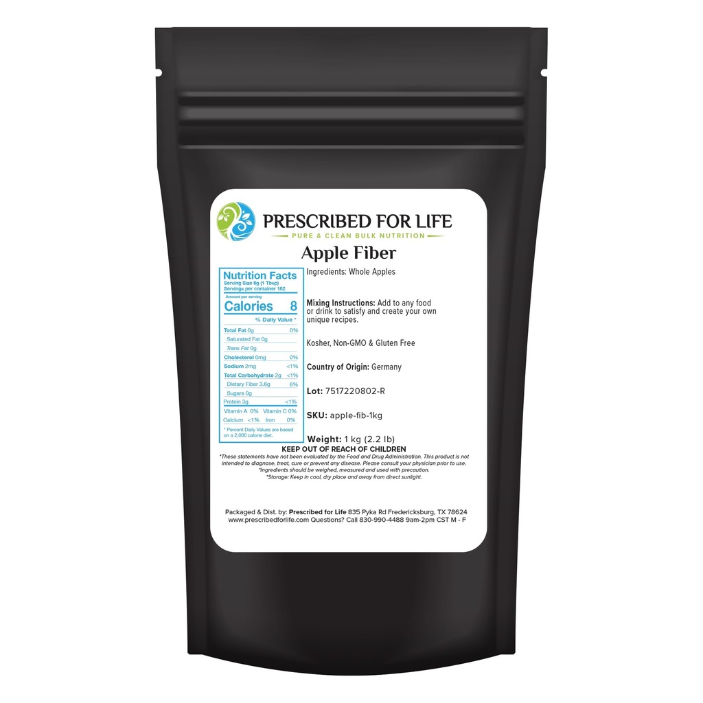 Predpisano za življenje Apple Fiber Powder, Naravni Apple pektin Fiber dopolnilo za digestivno zdravje, Vegan, Non GSO, Gluten brezplačno (1kg / 2.2lb)