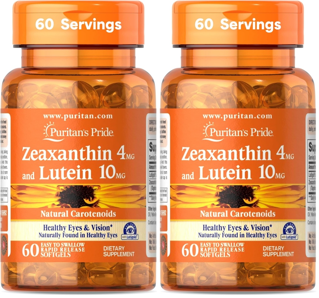 Puritan's Pride Zeaksantin 4mg z Lutein 10mg, Podpira zdrave oči in vid*, 60 ct (paket z 2)