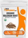BulkSupplements.com Organic Valerian Extract Powder - Izvira iz Valerian Root, Zeliščni dodatek - Gluten Free, 1g na Serving, 250g (8.8 oz) (Pack iz 1)