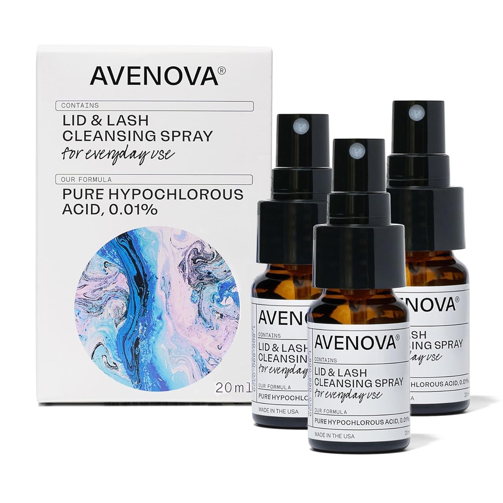 Avenova Eyelid in čistilec trepalnic Spray 3 Pack – Nežen vsak dan Hypoklorous kislina Lid in Lash čiščenje Spray za čistejše in bolj zdrave oči, 60ml (2.04oz)