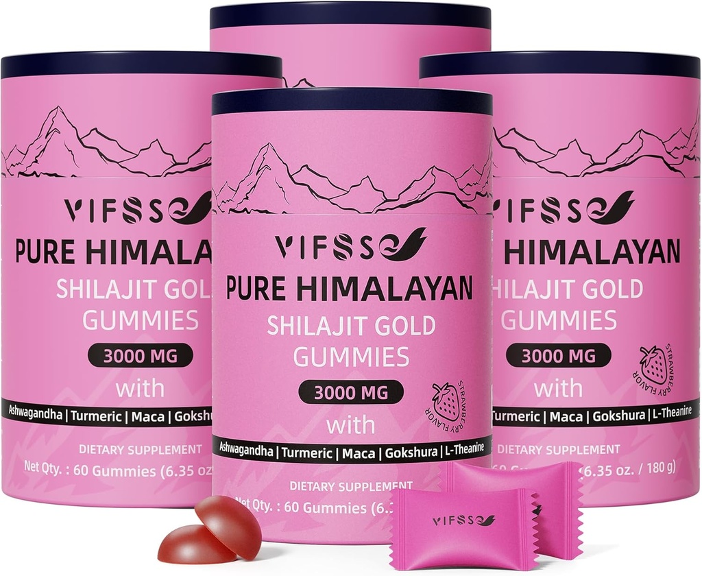 Shilajit Gummies, 3000 Mg Shilajit Pure Himalaaan Organic z Ashwagandha, Kurkurji brez sladkorja Gumies za moške in ženske, Shilajit dodatek, Non-GMO Nature Shilajit za energijo, 240 Gummies