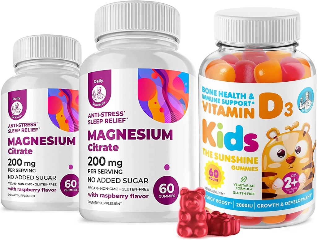 Vitamin D Gumiji za otroke in odrasle 2000 i.e. in magnezij Gumiji - zdrav vitamin D3 Dopolnila 1000IU - Vegetarijanska želatina brez imunske podpore s sladkor brez magnezija mirni žveči za otroke in odrasle