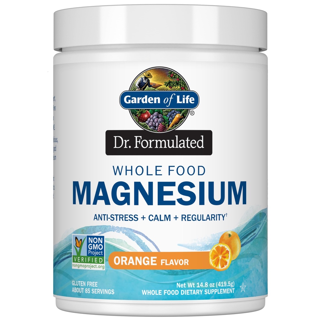Vrt življenja Dr. Oblikovana celotna hrana Magnezij 419,5g Powder - Oranžna, kelirana, Non-GMO, Vegan, Košir, Gluten & Sladkor Brez dodatka s probiotiki - Najboljši za anti-stress, miren & Rednost