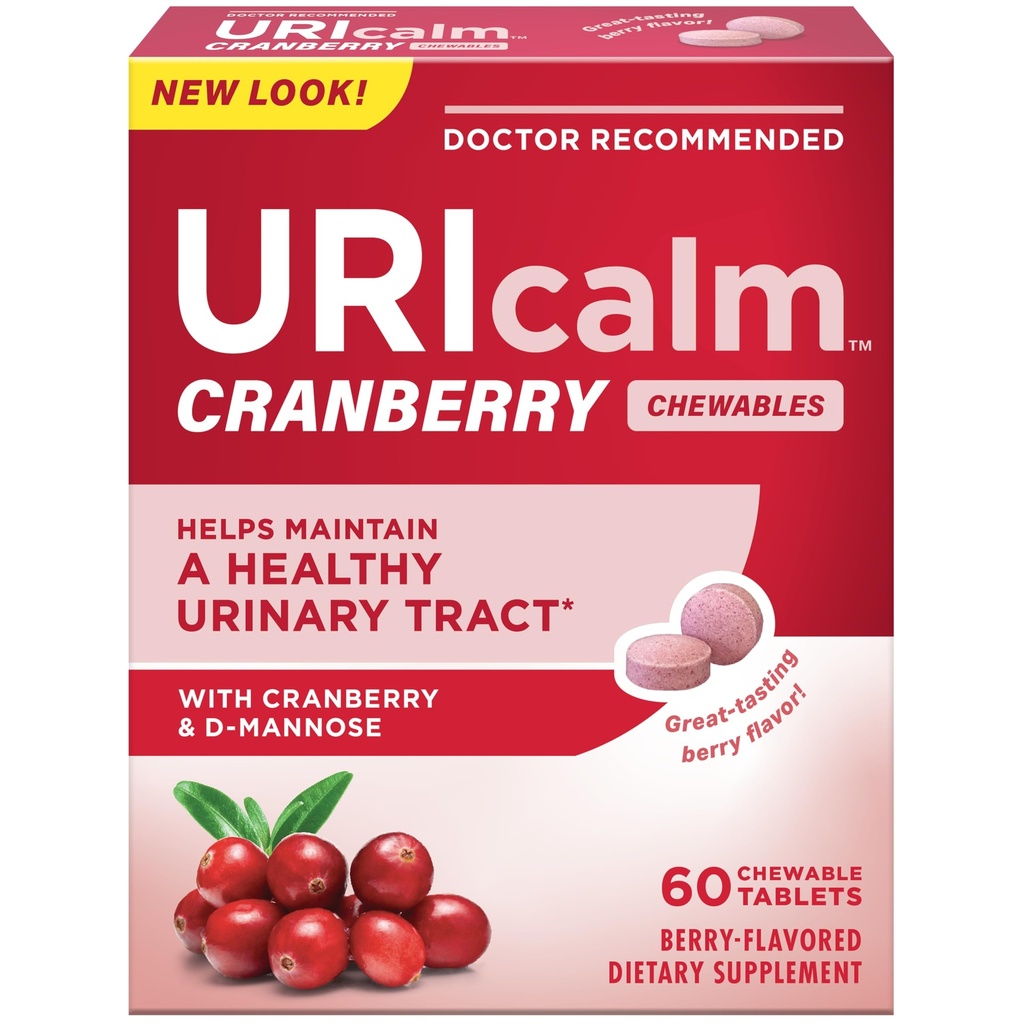 Uricalm Cranberry, Dnevni prehranski dodatek žvečljivo z D-manoza, Berry, 60 Število