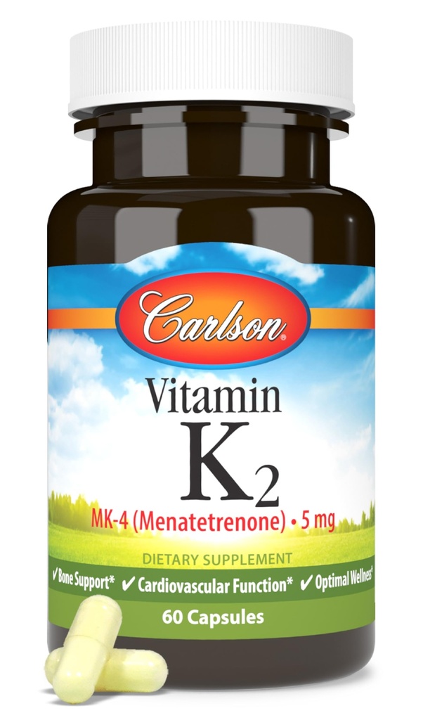 Carlson - vitamin K2, MK-4 (Menatetrenon), vitamin K dodatek, zdravje kosti in srca, K2 vitamin, brez soje, 60 kapsul
