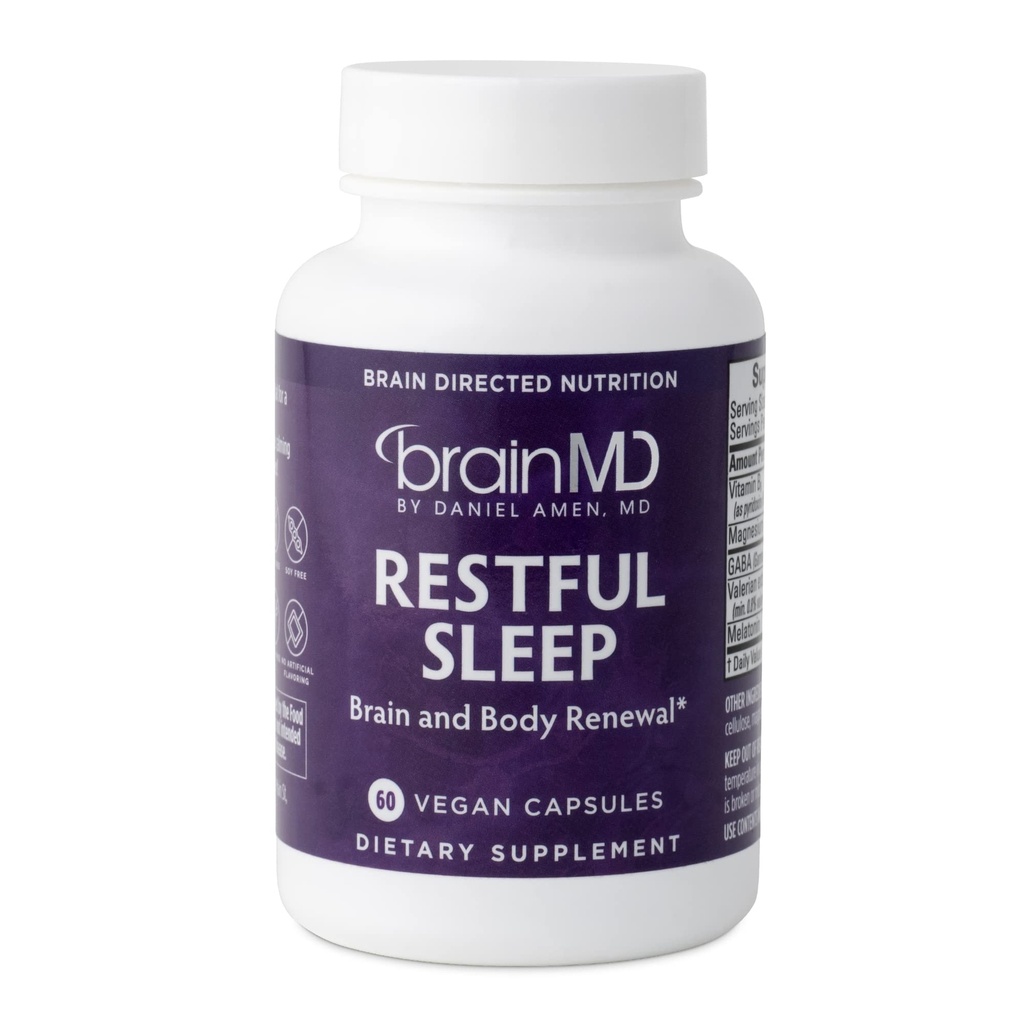 BRAINMD Dr. Amen Restful Sleep - 60 Capsules - Promotes Relaxation & Calm, Contains Melatonin, Valerian, GABA & Magnesium, Non-Habit Forming - Gluten-Free - 15 Servings