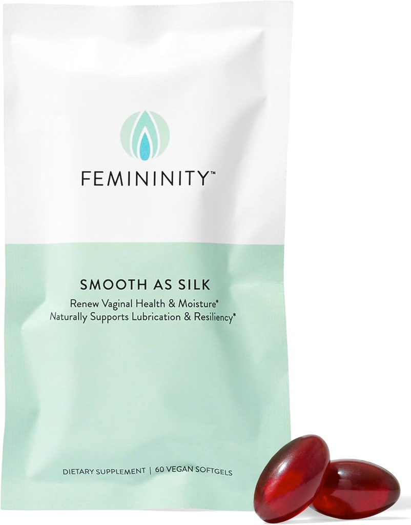 Feminity gladko kot Silk 30-dnevno ponovno polnjenje za vaginalno suhost (60 Softgels) – Sea Buckthorn olje s 365mg Omega 7 + Omega 3 in Omega 9