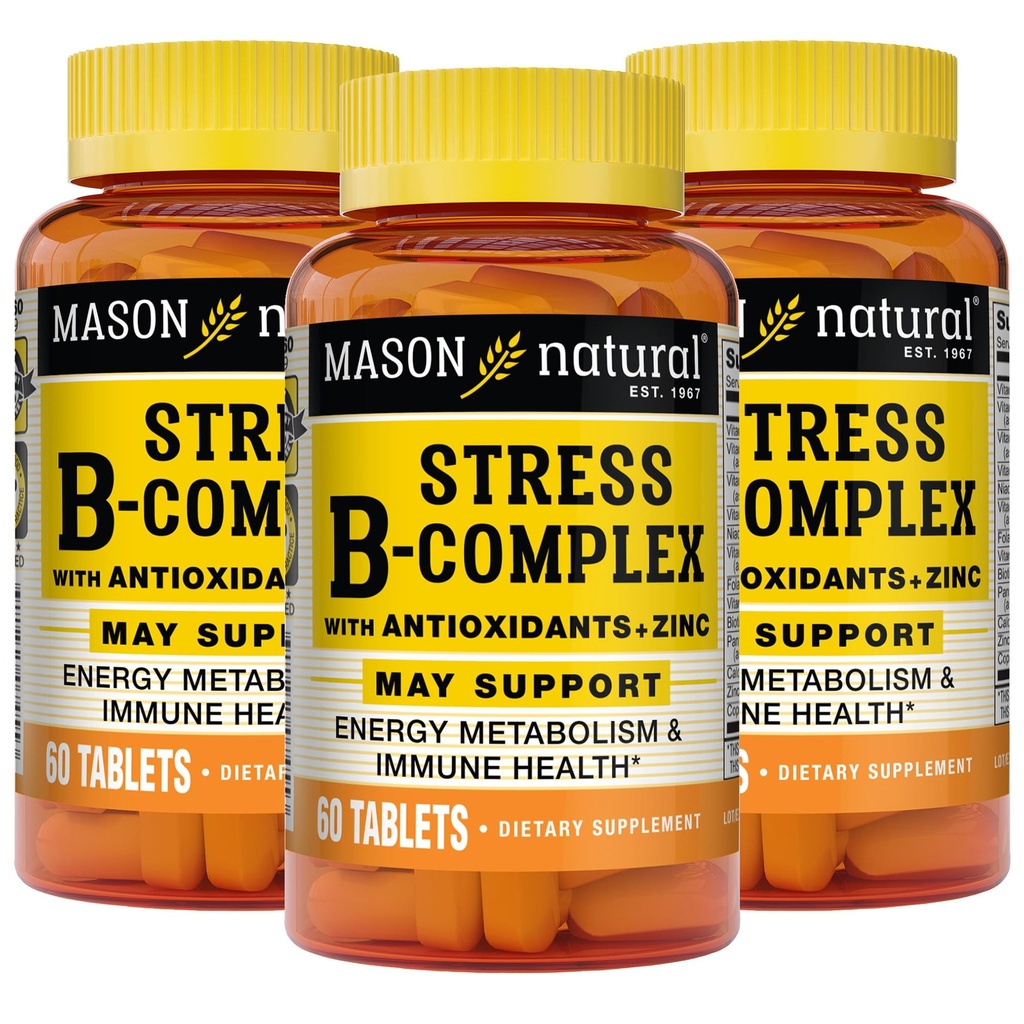 MASON NATURAL Stres B,kompleks z antioksidanti + cink, 6 mesecev dobave, dvojno ukrepanje Formula, Podpira energijo Presnova in imunskega zdravja, 3 paket