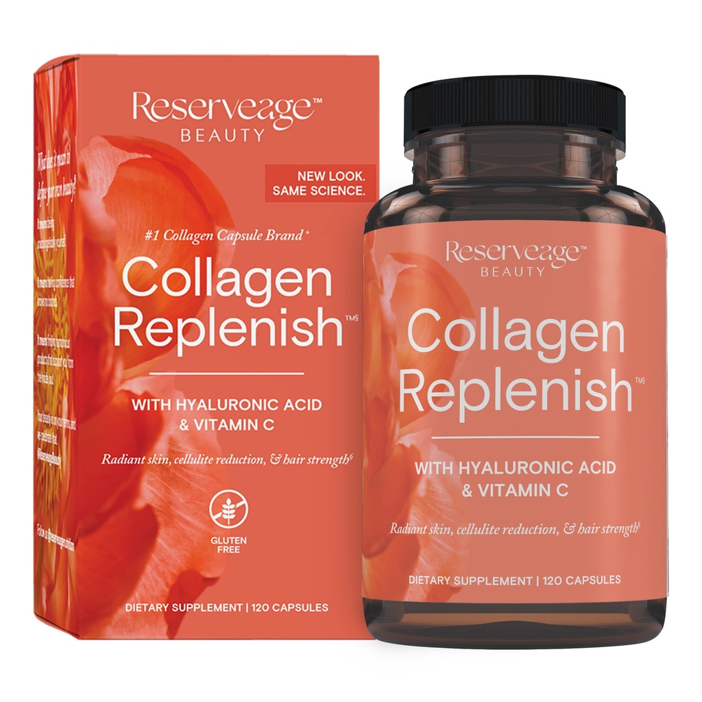 Rezerva Beauty Collagen Replenish - Colagen Booster & Doplačilo za zdravo nego kože in rast las - Podpira naravno proizvodnjo elasta - 120 Kapsule (30 Serving)