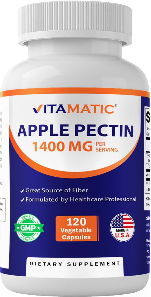 Vitamatska Apple pektin 700mg – 120 Vegetarian kapsule na steklenico Natural Dietary Fiber dodatek – Podpira prebavno zdravje in rednost