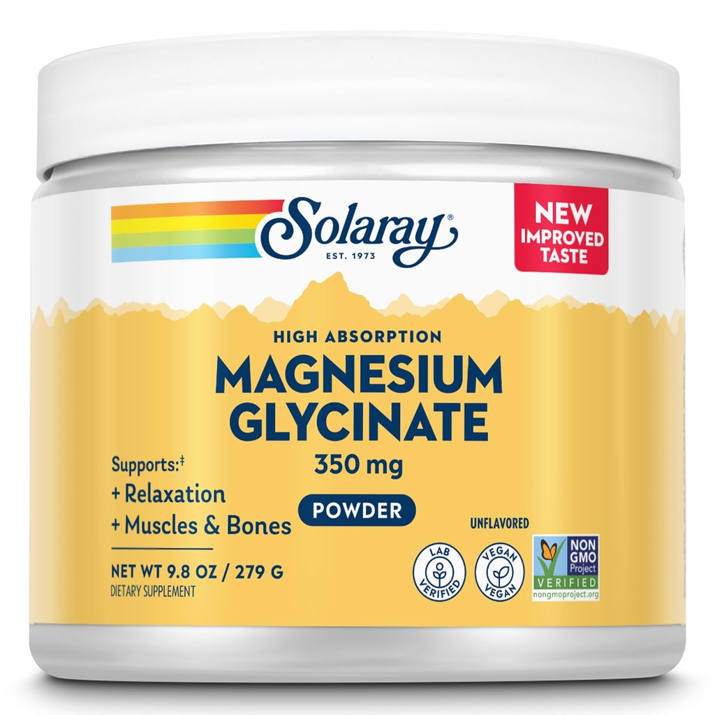 SOLARAY Magnezij Glicinat prašek 350 mg - Nearomatiziran magnezijev prašek - Magnezij dodatek za kosti, mišice, in sproščujoče podporo - Vegan, Non-GMO, 60-Day garancija - 50 Serving, 6 OZ