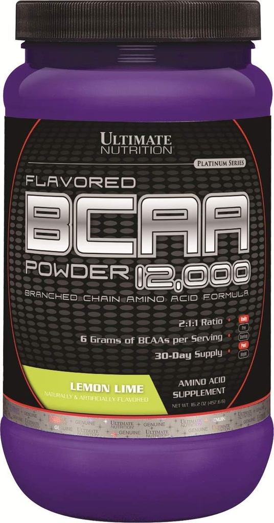 Ultimate Nutrition Armored BCAA Powder 12.000, Post Workout Recovery Drink, 3g Leucine 1.5g Valine 1.5g Izolevcin, Branch Chain Aminokisline dopolnila za obnovo mišic, 60 Serving, limona limona