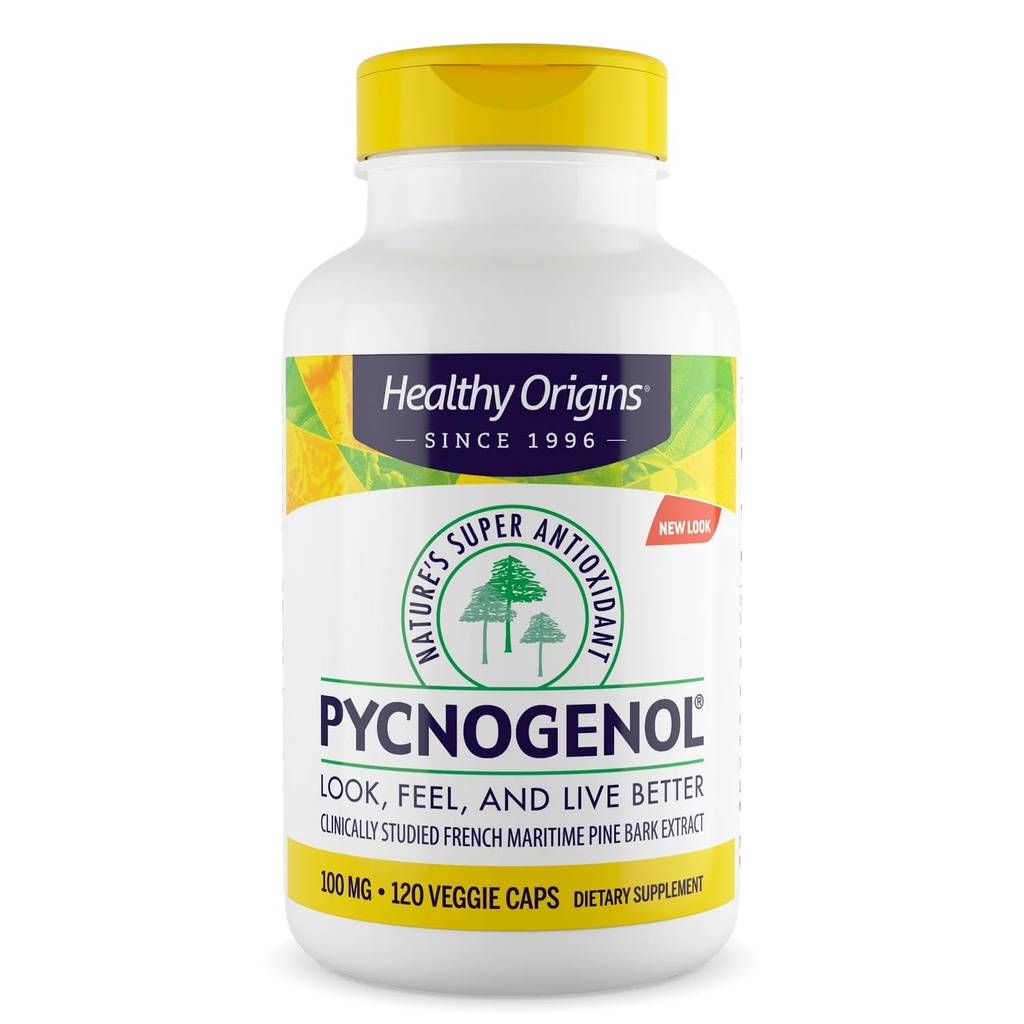 Zdravi izvori Pycnogenol 100 mg (Super antioksidant narave, Ne-GMO, Gluten prost, Kardiovaskularna podpora), 120 Veggie Caps